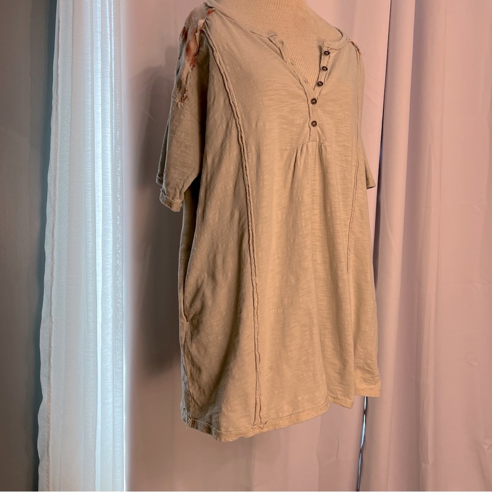 Blu Heaven Women’s Cotton Short Sleeve Tunic Top 1/4 Button Oversized Size Small